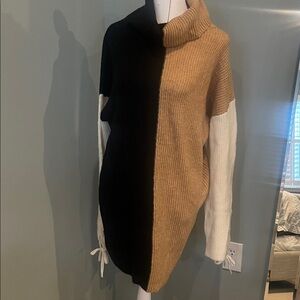 Blu Pepper Two-Tone Turtleneck Sweater - Black and Tan